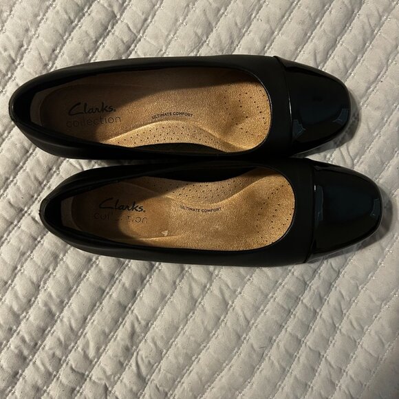 Clarks Marilyn Sara Pumps Women's Size 8 Leather Cap Toe Patent Block Heel Black - Picture 5 of 9